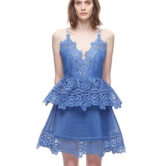 SELF PORTRAIT Guipure Lace Peplum V-Neck Open Criss Cross